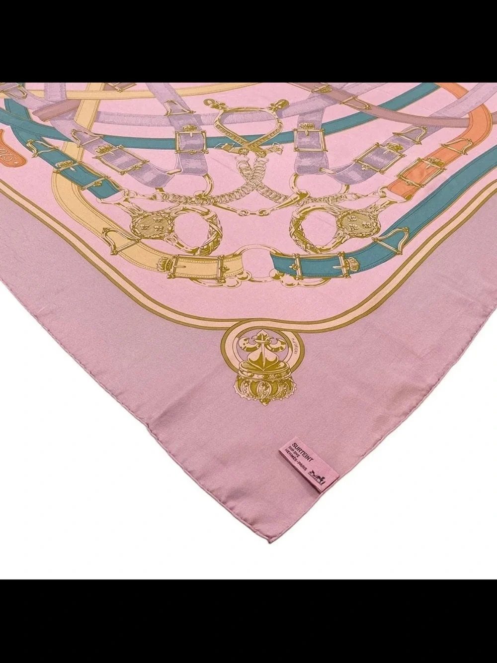Hermès Paris Silk Scarf - Pink with Teal & Gold Equine Motif